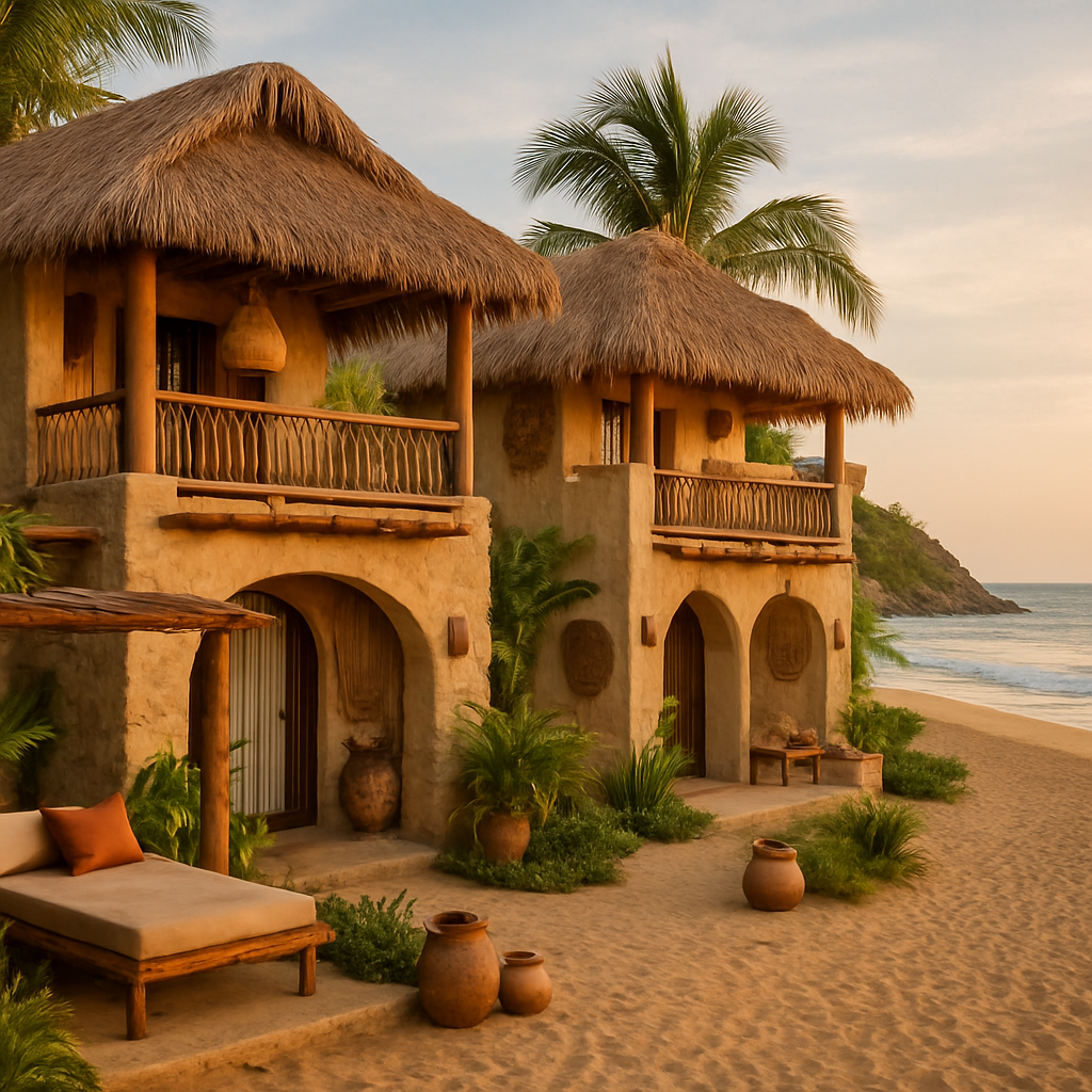 Hotel boutique en Zipolite con arquitectura bohemia y decoración cálida junto a la playa