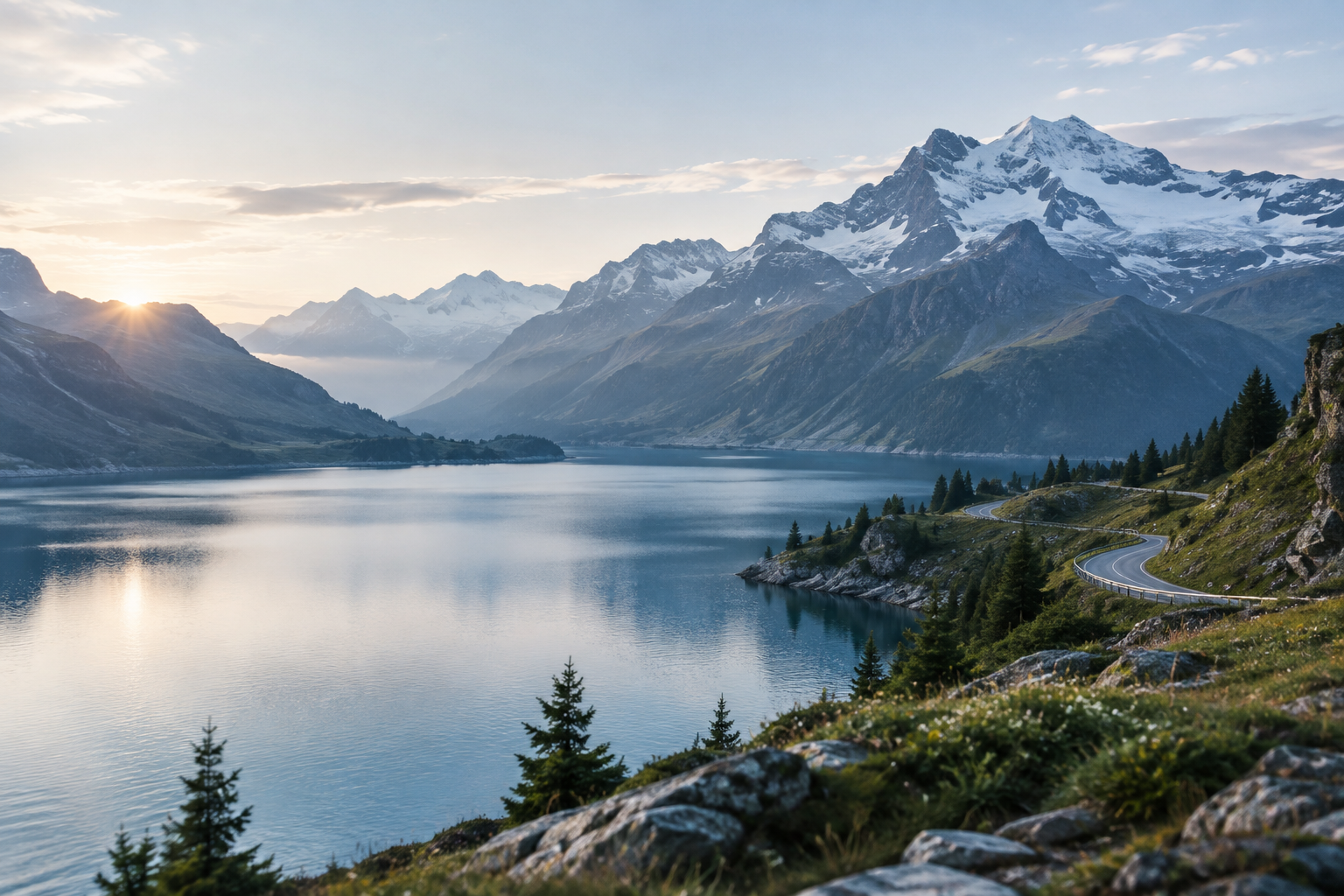 Scenic landscape for Lakeside Mornings & Alpine Passes along The Alps