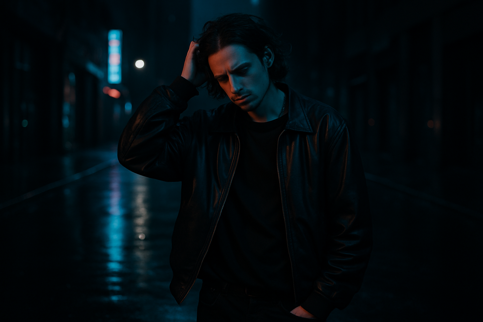 Artista alternativo en set urbano nocturno