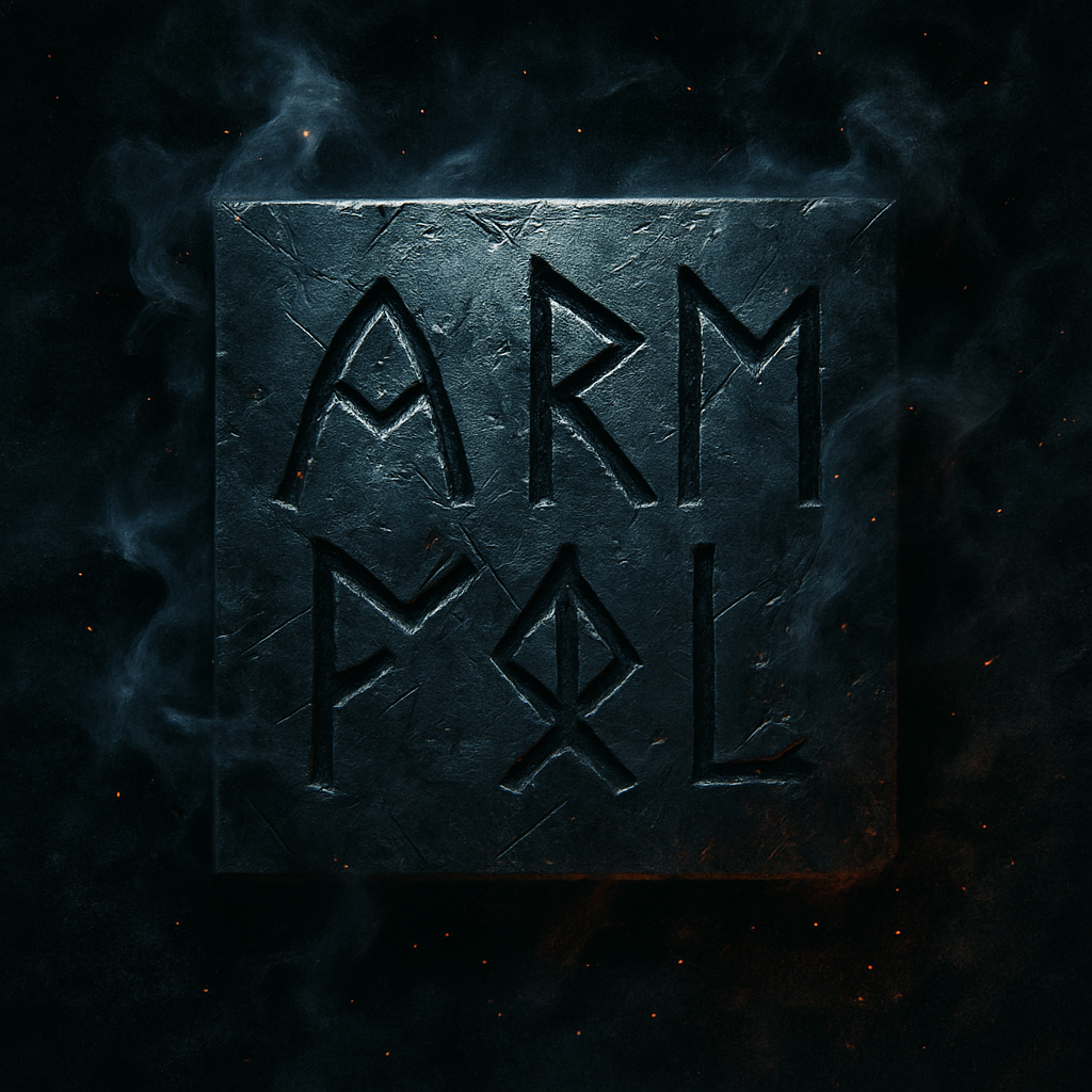 Portada oscura con símbolos rúnicos y humo abrasivo, inspirada en death/thrash