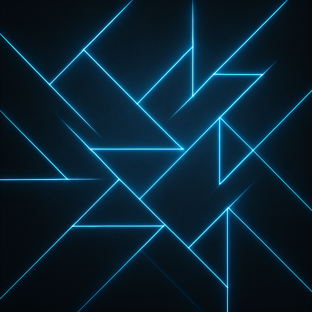 Portada geométrica con líneas neón azules sobre fondo oscuro