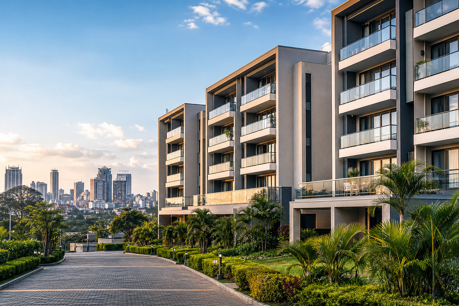 Premium contemporary residential property in East Africa with landscaped grounds and skyline backdrop