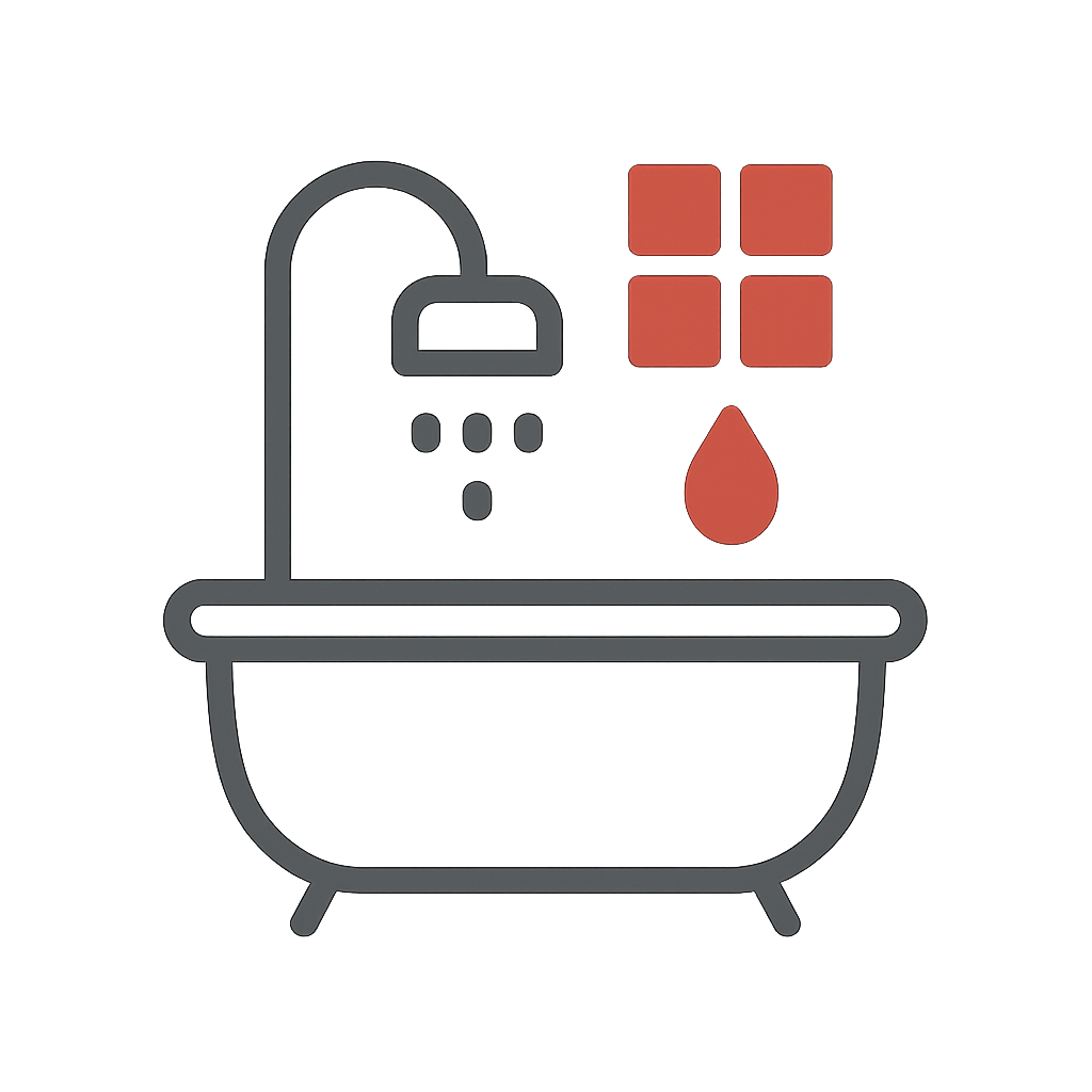 Minimalistinen kylpyhuoneen ikoni, joka symboloi kylpyhuoneremontteja