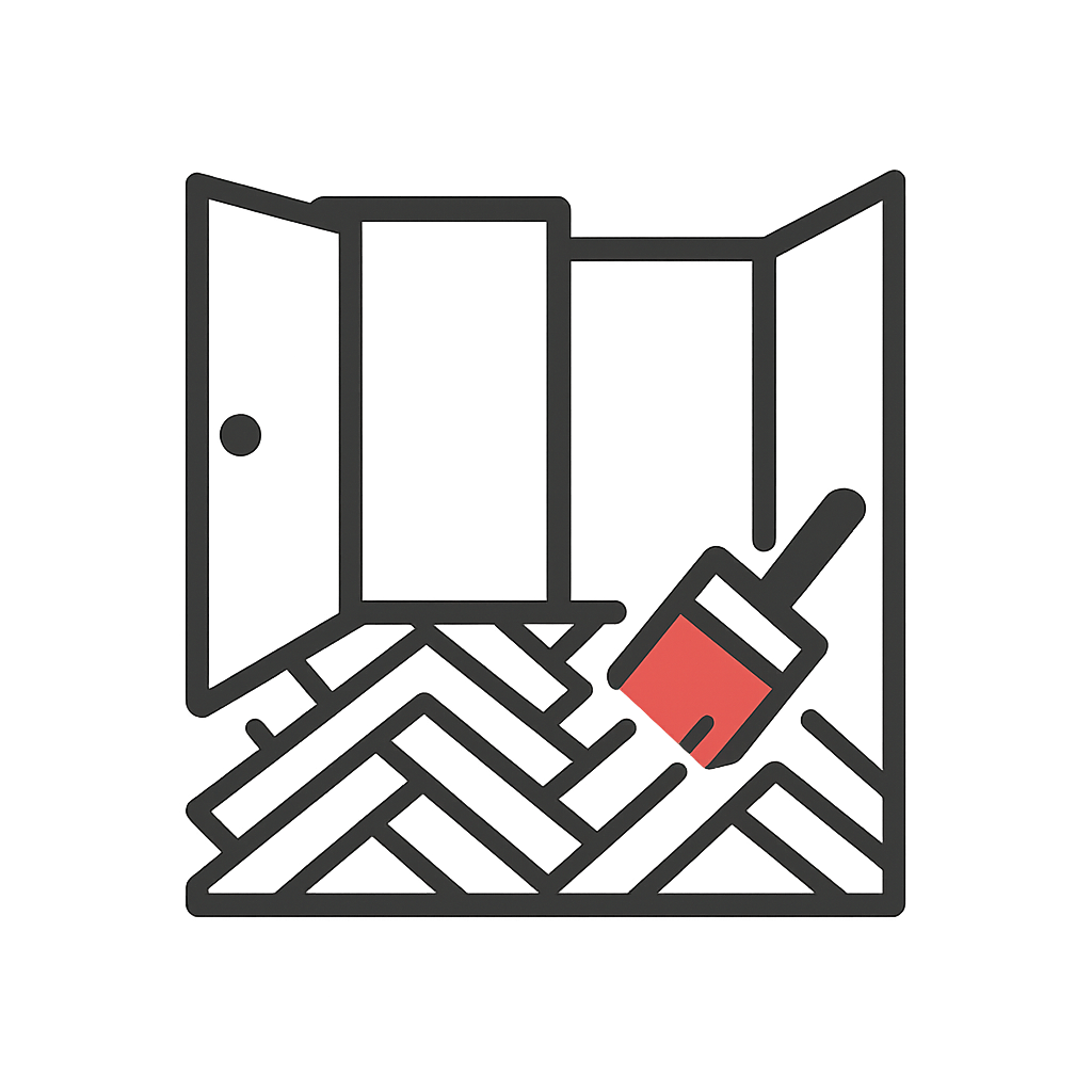 Minimalistinen sisätilan ikoni, joka symboloi sisätilasaneerauksia