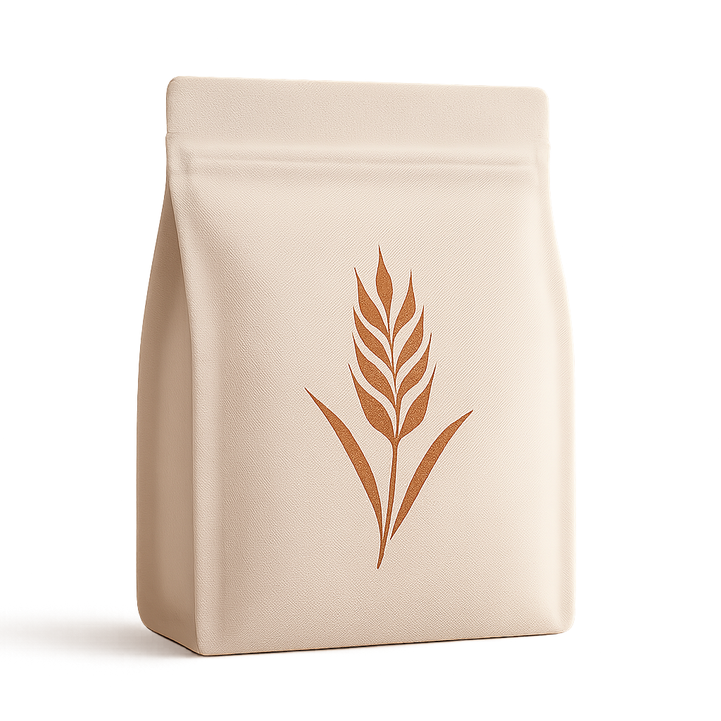 Minimal grain pouch with a wheat illustration and soft fabric texture