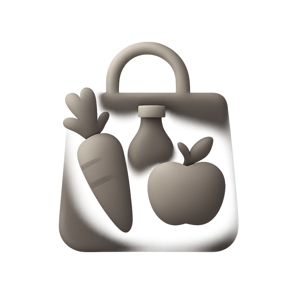Soft, stylized grocery bag icon with rounded edges and gentle glow