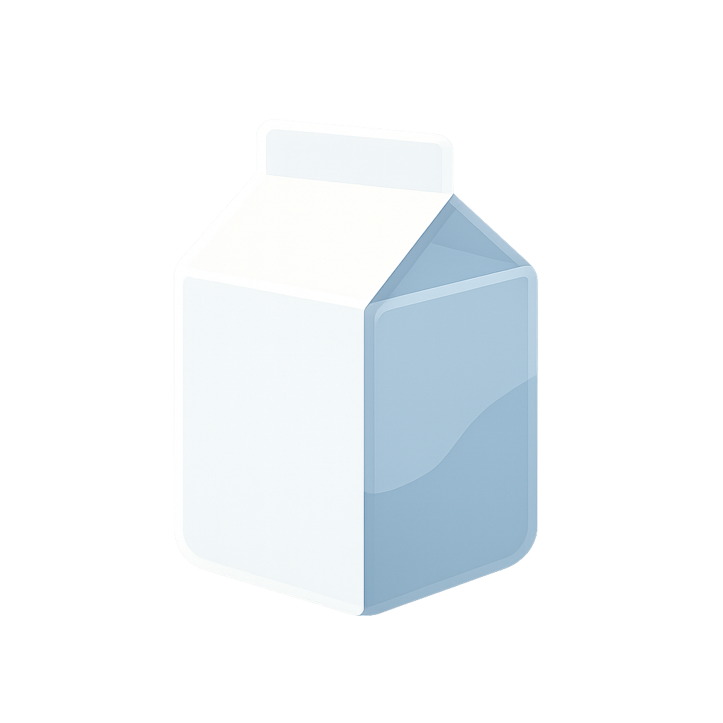 Clean, abstract milk carton icon with subtle gradients and rounded corners