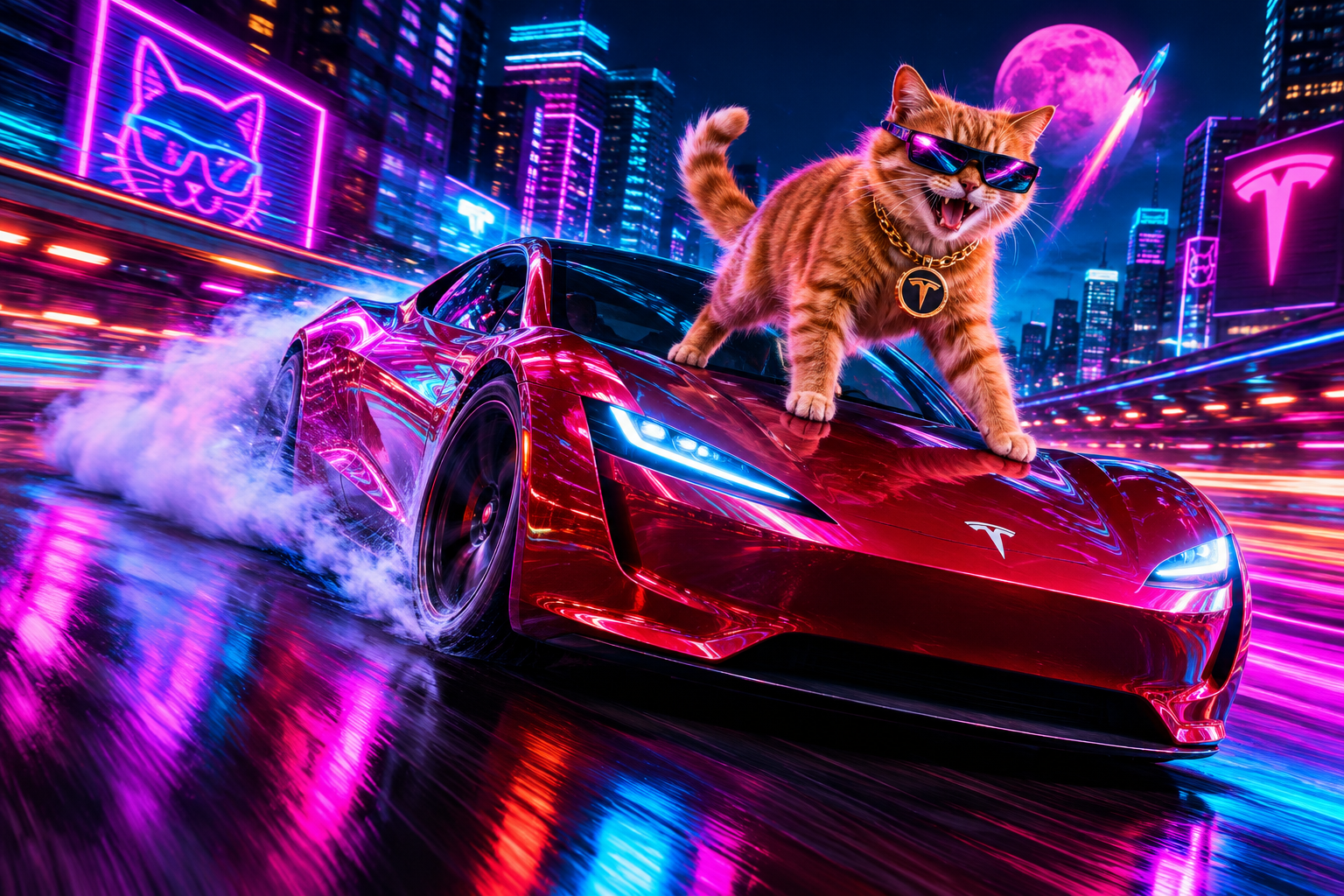 Wide horizontal promo image placeholder area for Tesla Roadster Cat launch banner