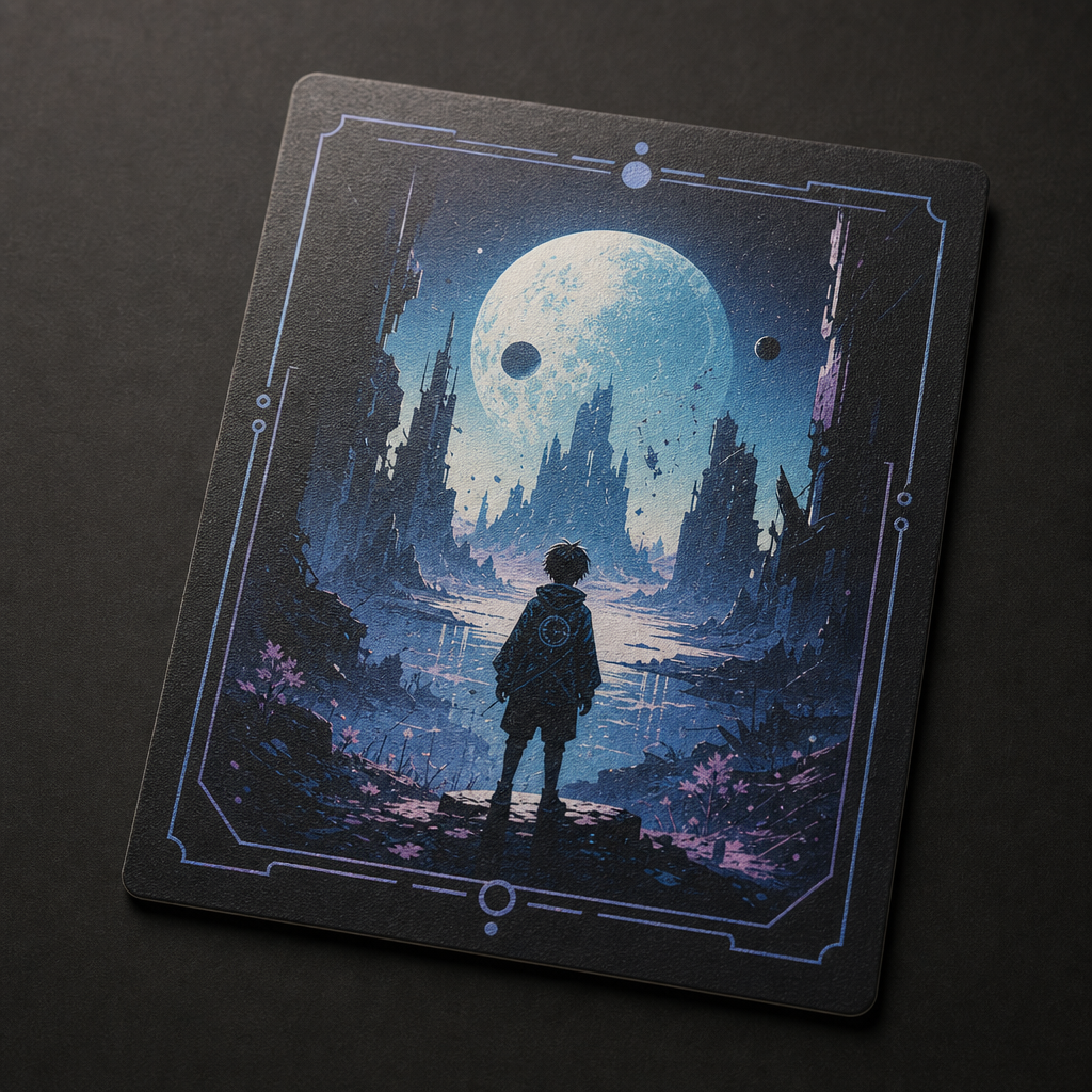 Physical printed artwork card shown as the tangible source object before AR expansion