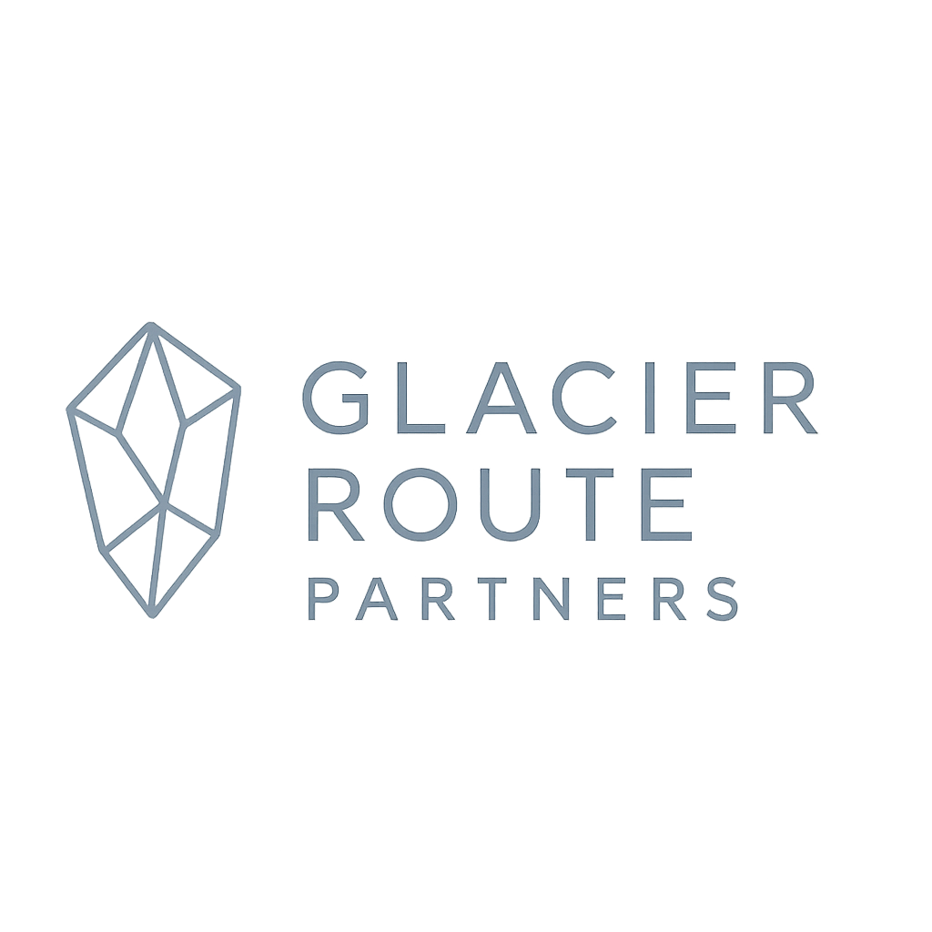 Glacier Route Partners logo, an angular ice crystal wordmark
