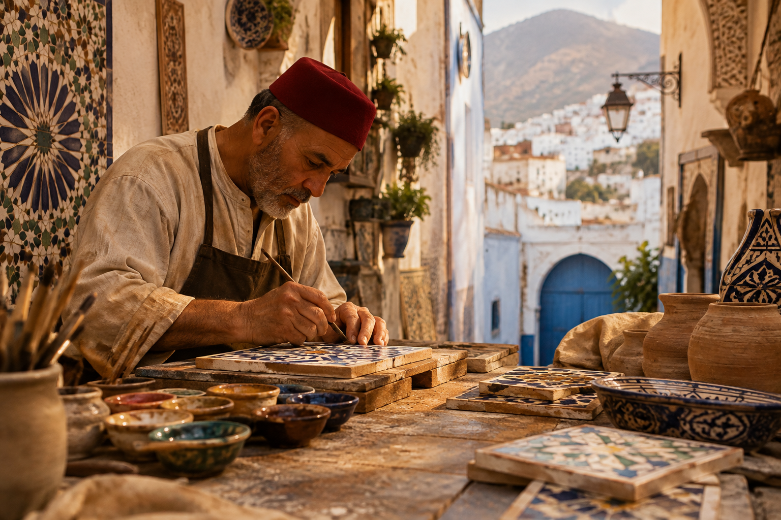 Atmospheric scene for Medina Zelij & Pottery Workshop in Tétouan Medina