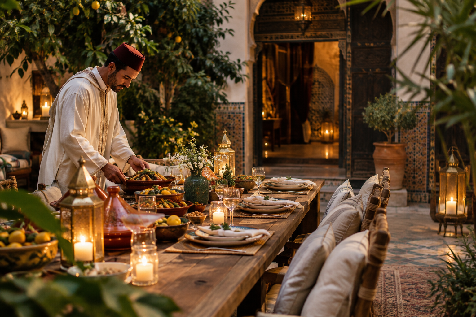 Atmospheric scene for Northern Heritage Dinner in Private courtyard takeover