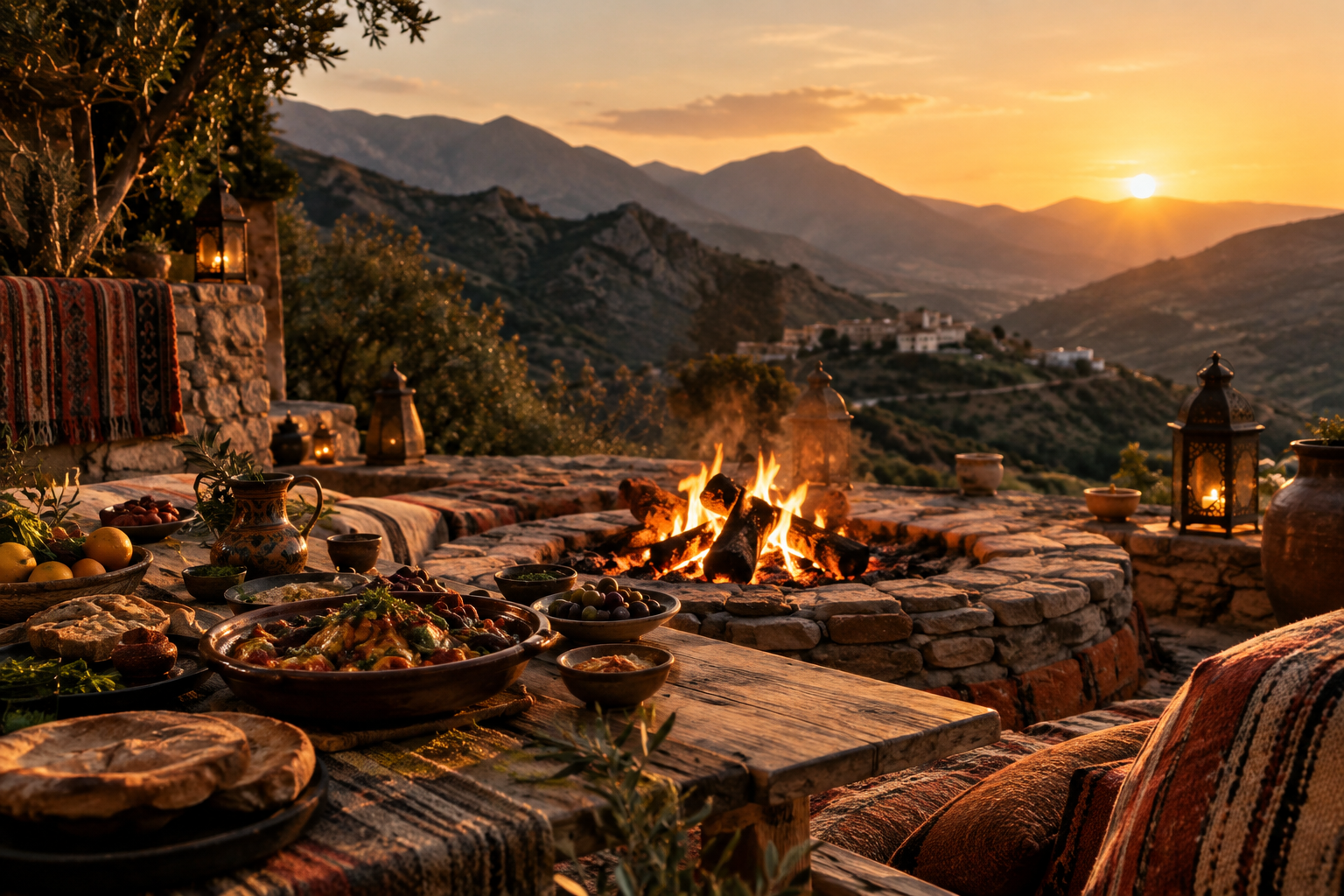 Atmospheric scene for Mountain Fire Feast in Rif Mountain terrace