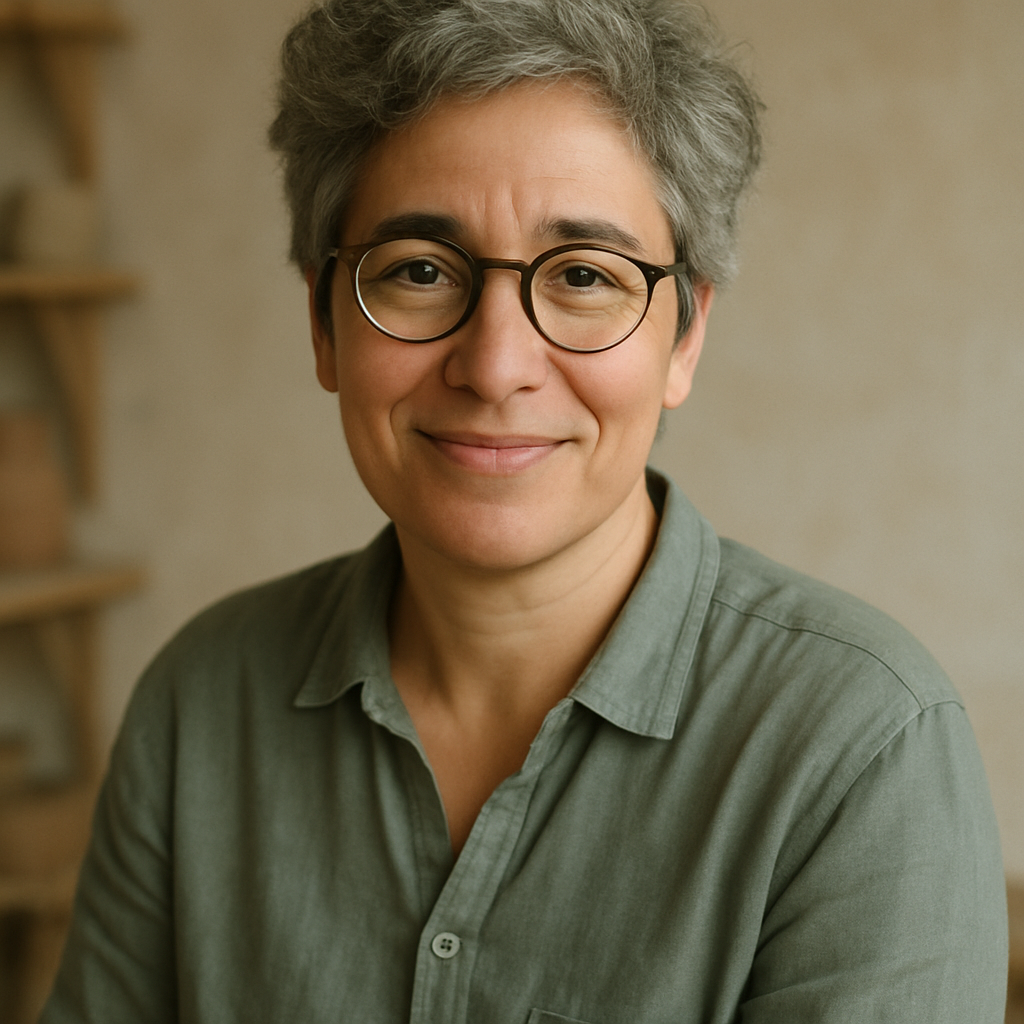 Portrait of a customer with salt-and-pepper hair and round glasses