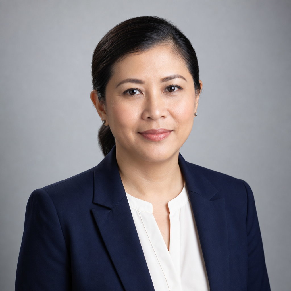 Professional headshot of Eleanor S. Navarro wearing a light blouse and navy jacket against a soft gray background