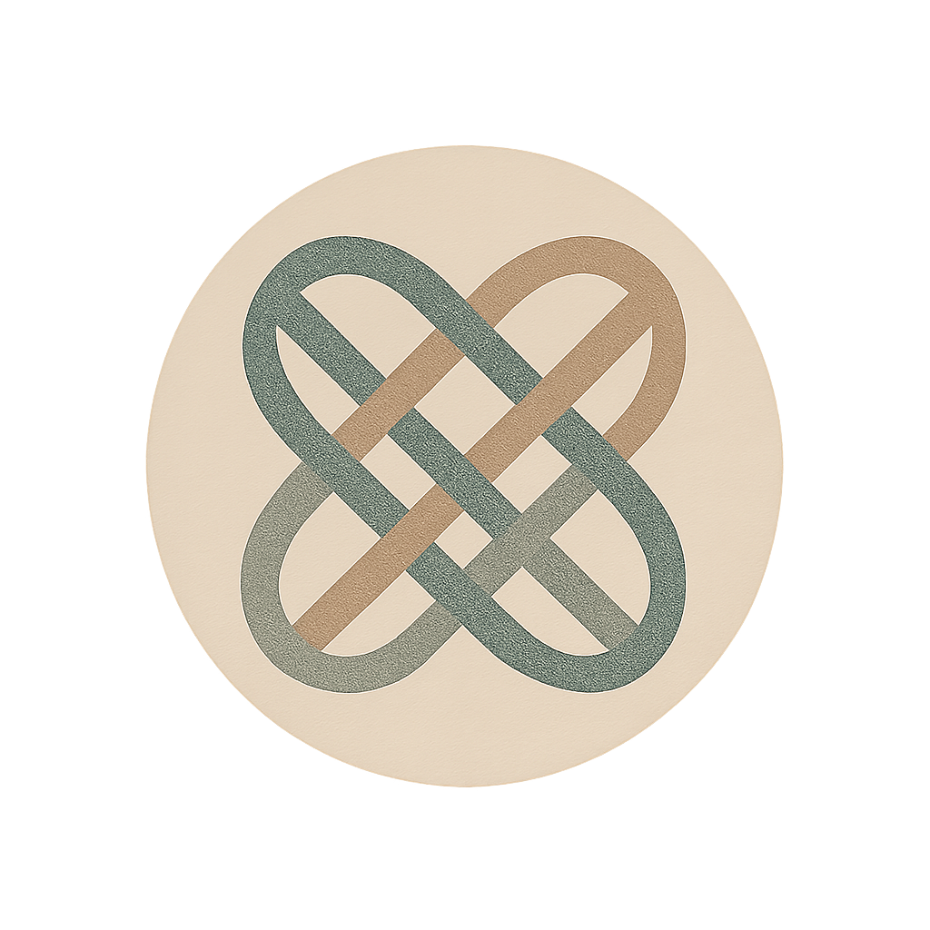 Minimalist textile-inspired brand mark with interwoven lines