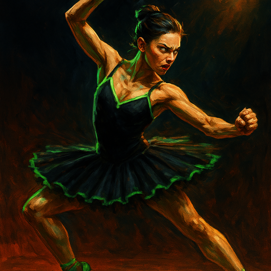 Pirouette Punisher ready to strike in ballet combat stance