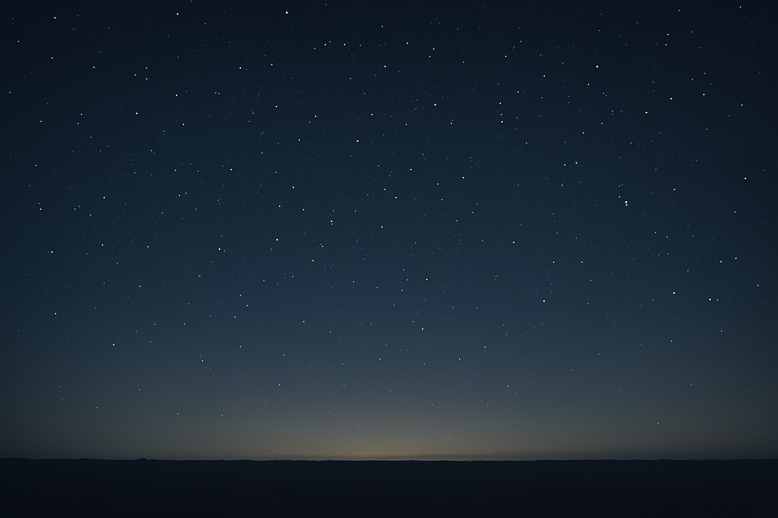 Calm dark-sky scene with visible stars above a quiet observing horizon at night