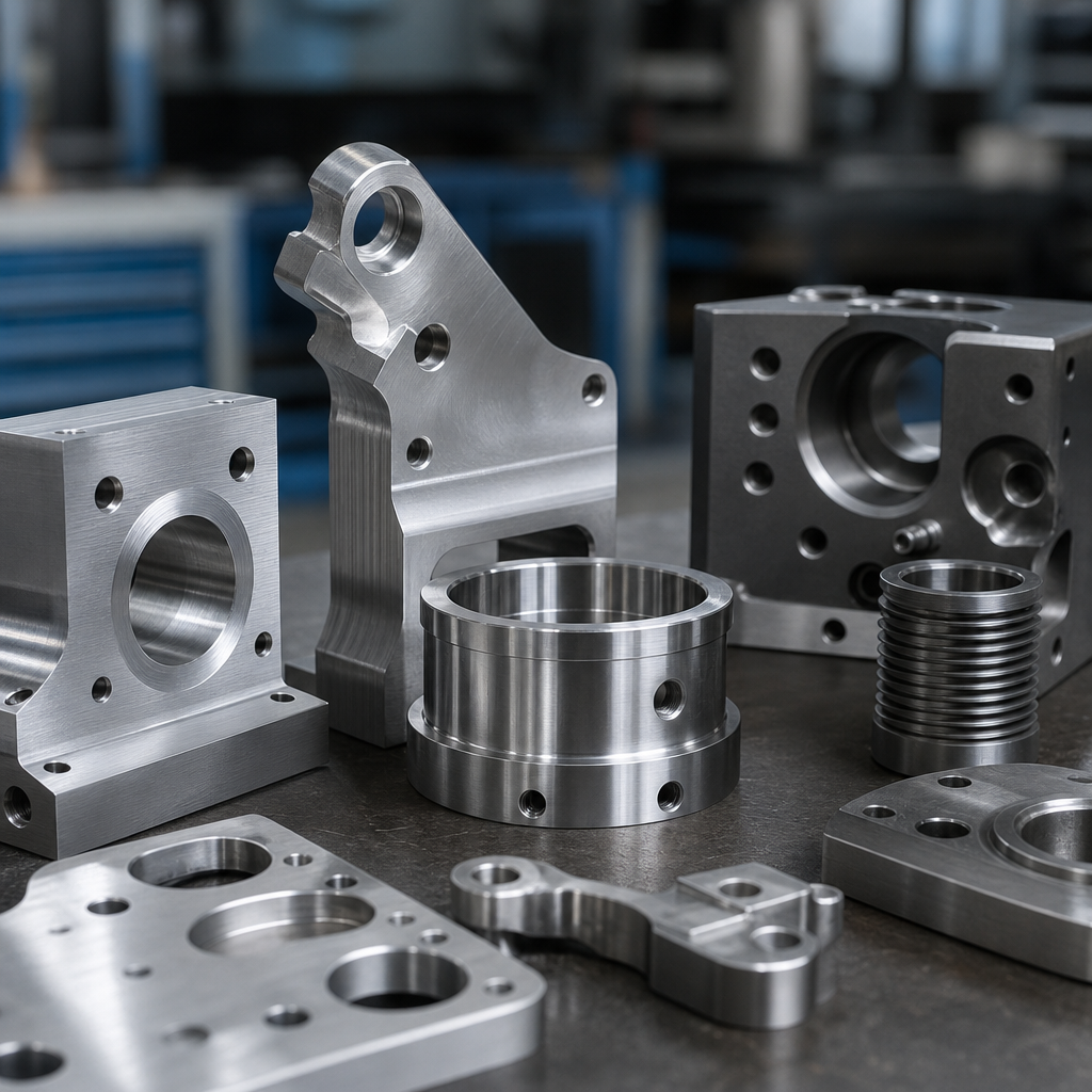 Close-up of machined metal components with precision edges