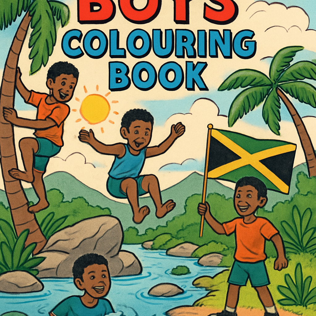 Preview of Boys Colouring Book featuring lively Jamaican adventures