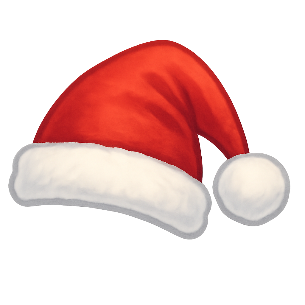 Festive Santa hat atop logo