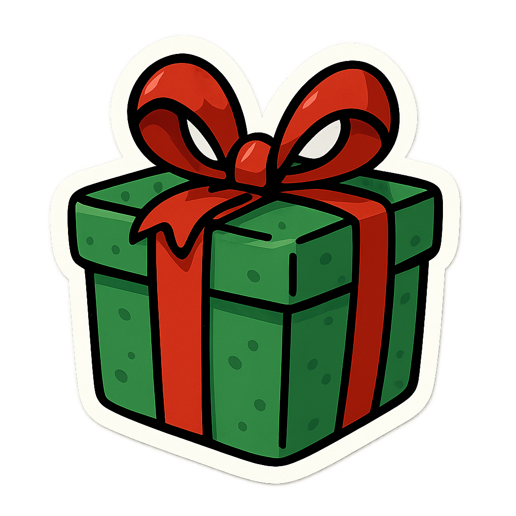Festive gift sticker in bottom-right
