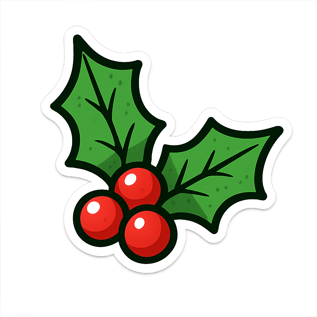 Festive holly sticker in top-left