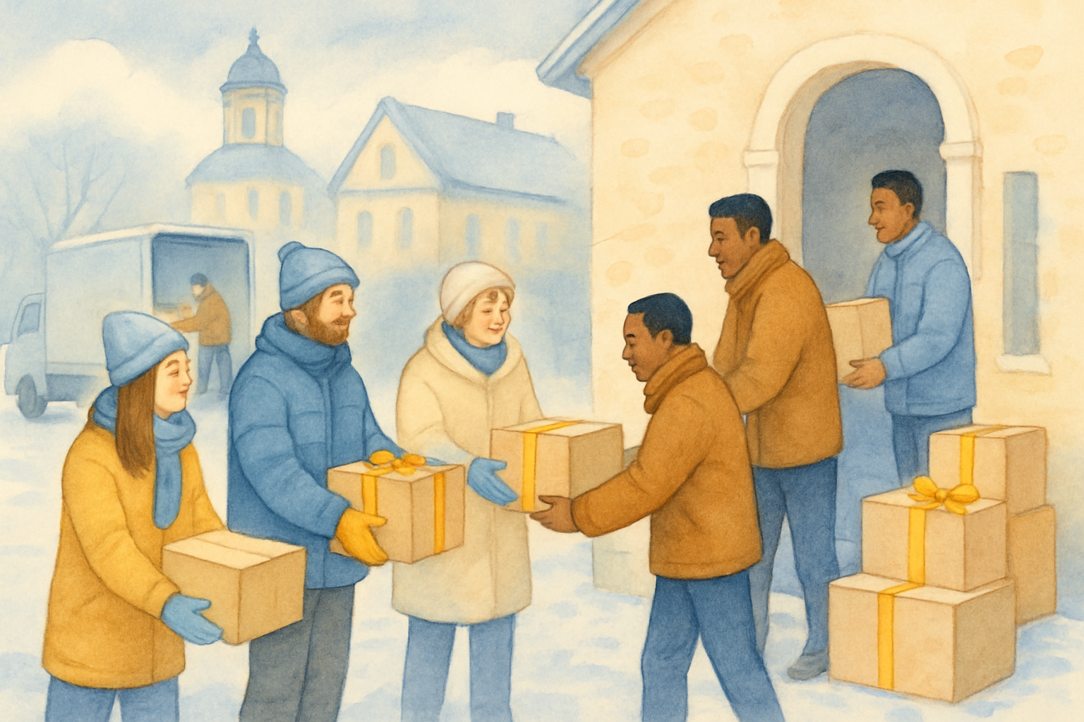 Local volunteers and community partners coordinating delivery of winter supplies