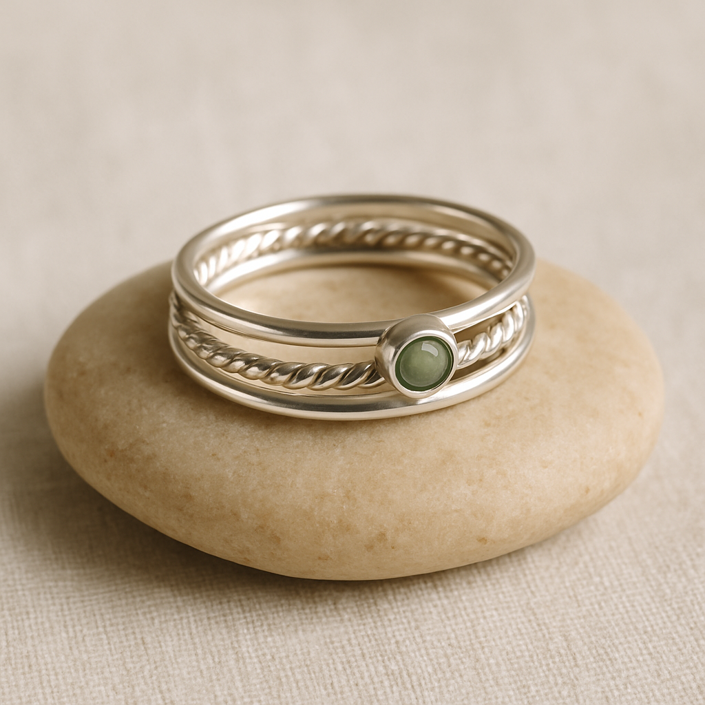 Three thin stacking rings on stone