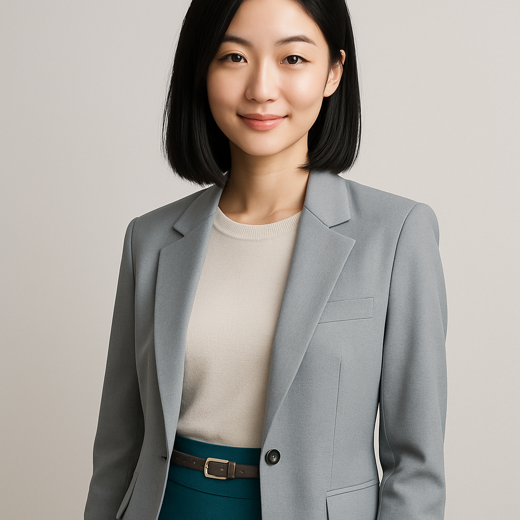 Emily Chen, young Asian woman with straight hair, elegant look