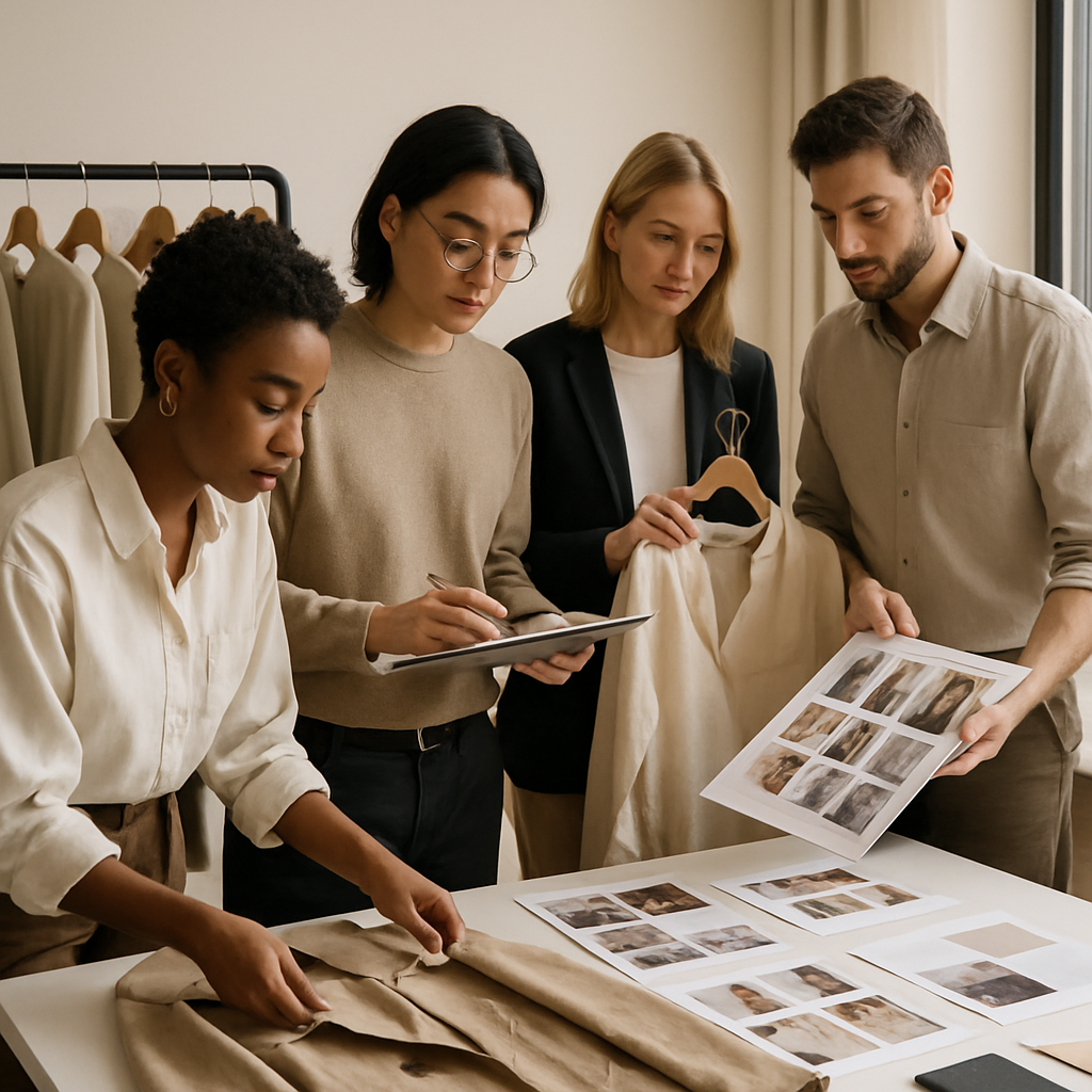 Modern fashion team collaborating in a studio