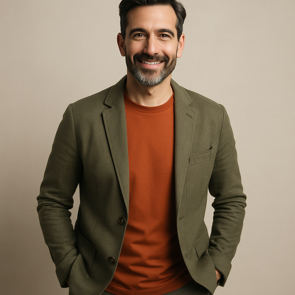 Oliver Martin, middle-aged man with beard, modern casual style