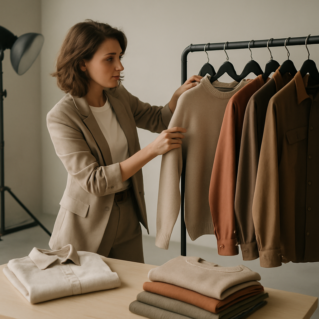 Stylist arranging apparel for a product photoshoot