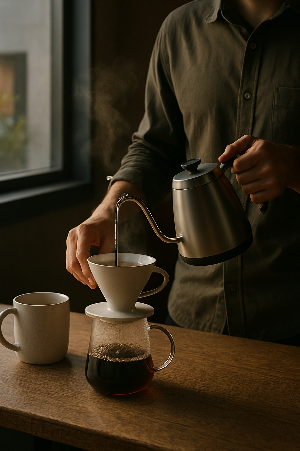 Premium editorial cover for Brand Rituals issue, featuring close-up of hands preparing coffee in a modern Cape Town cafe with soft morning light