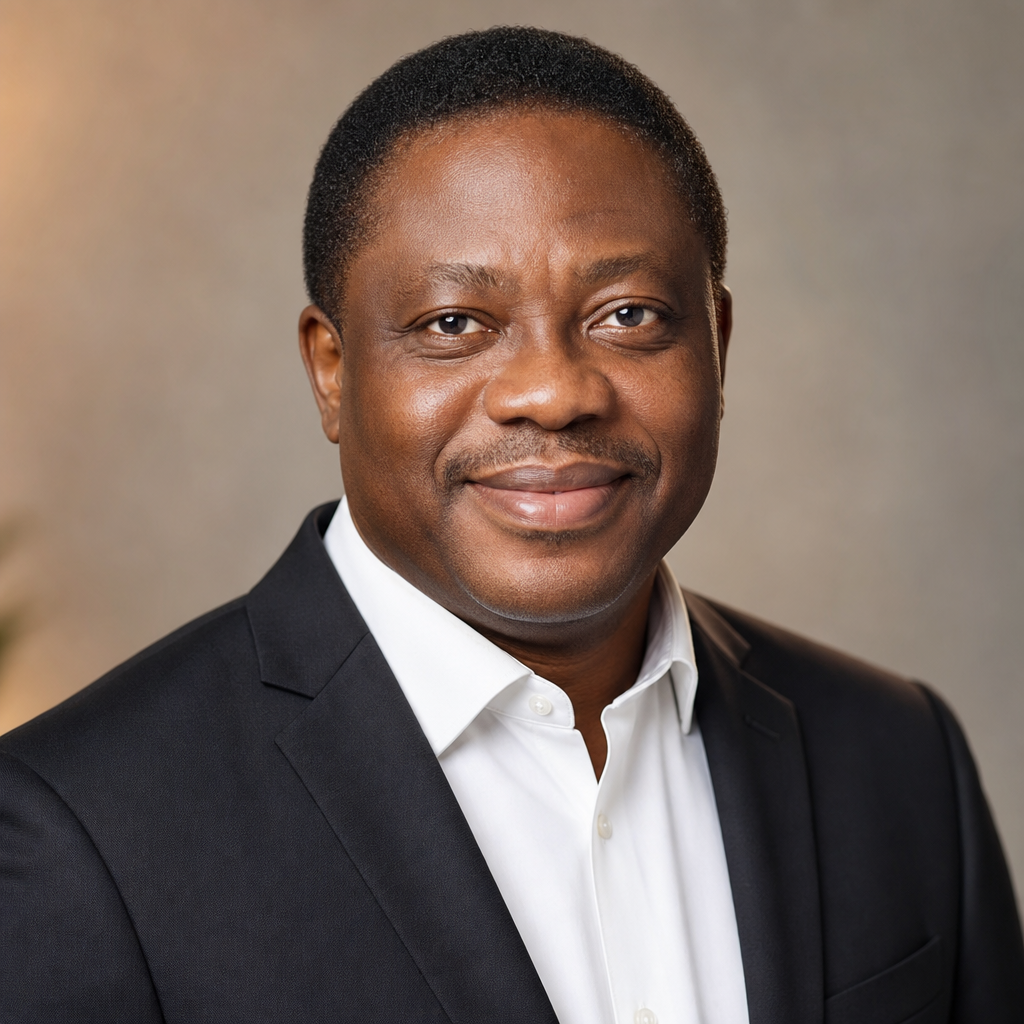 Portrait of Reverend Dr. Olusegun Martins, wearing a dark suit and warm expression