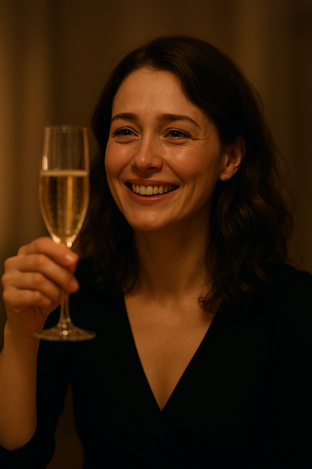 Candid close-up of a heartfelt toast during an event