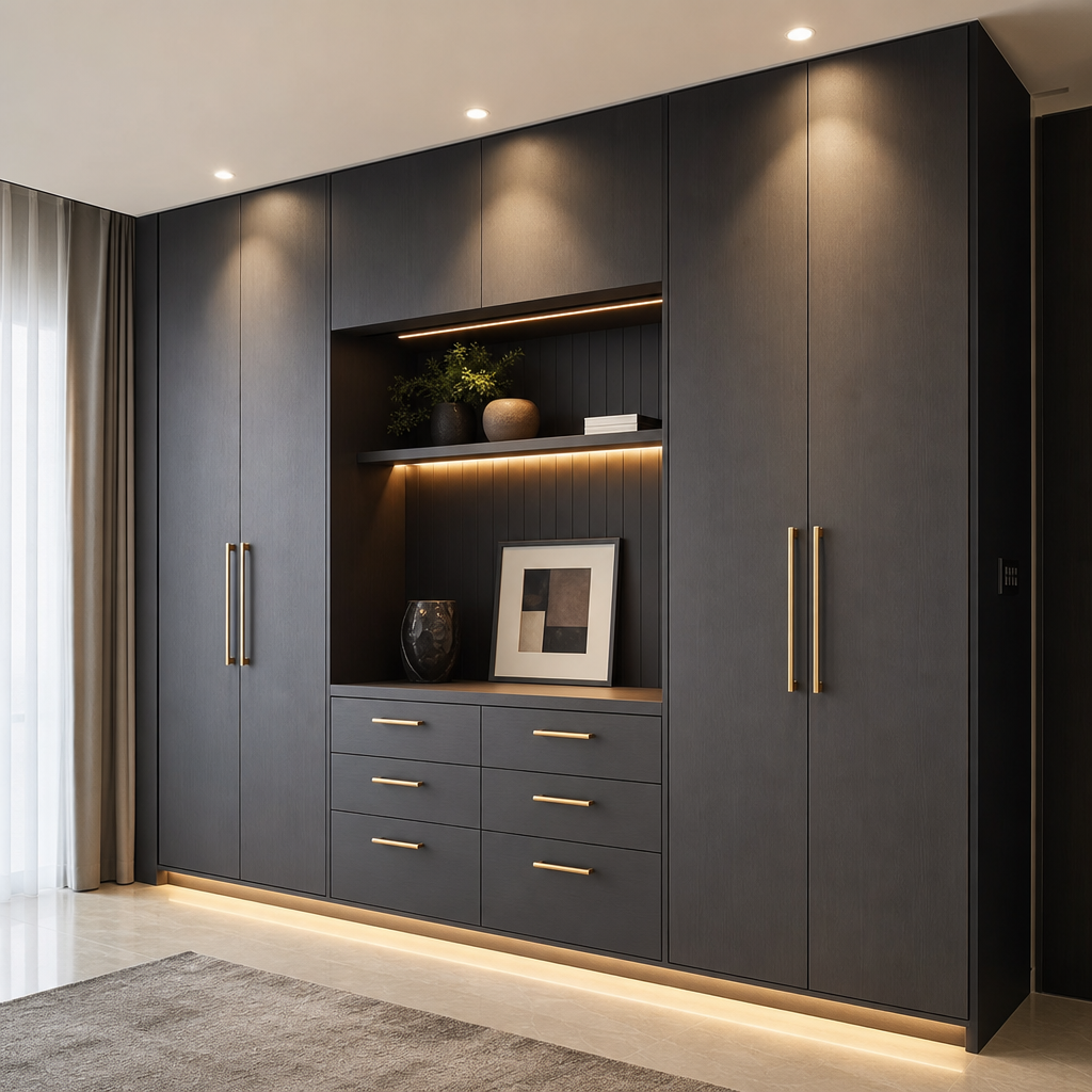 Custom cabinetry with matte finish and precise handle alignment
