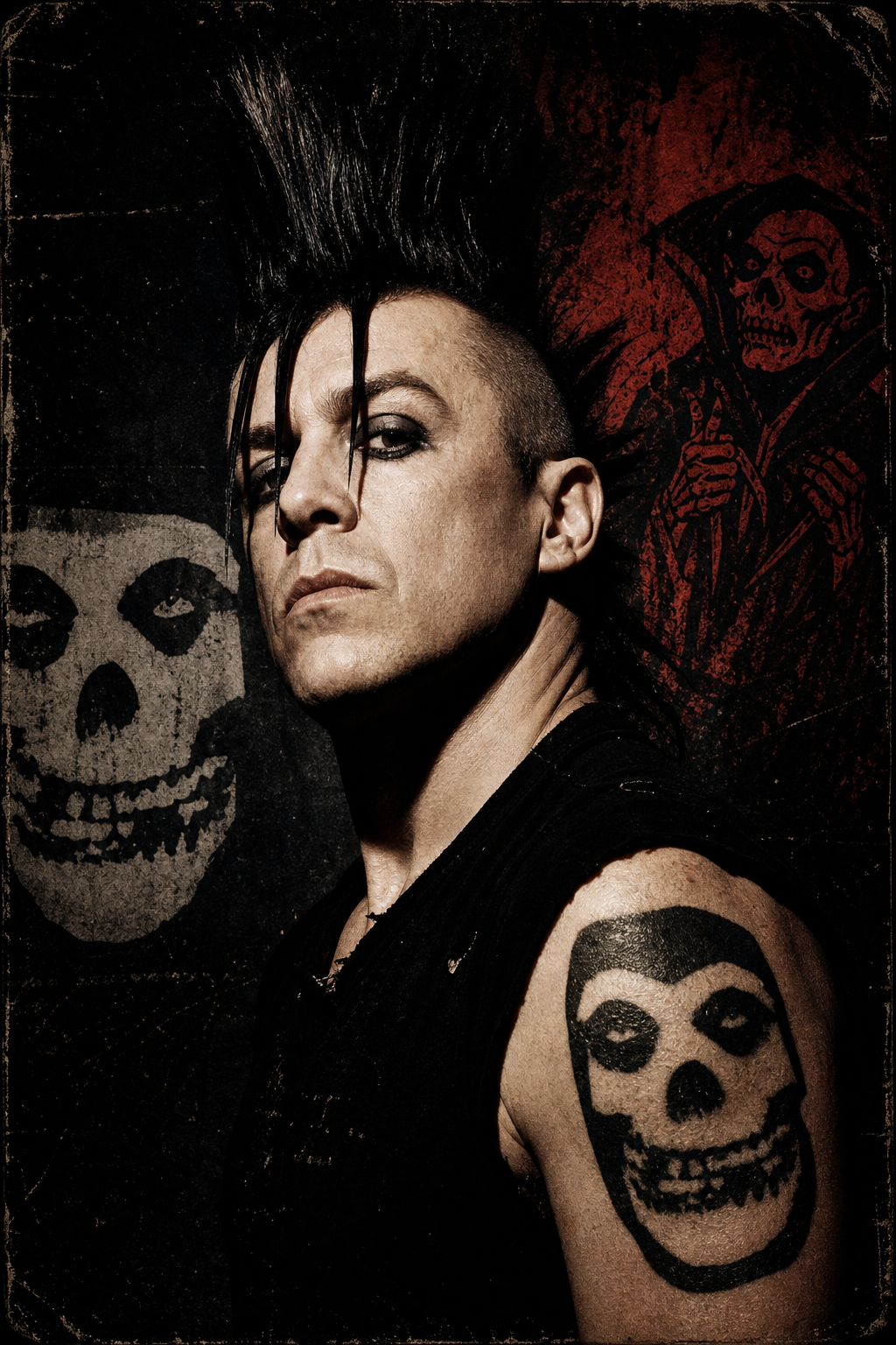 Poster-style portrait of Jerry Only, Bass in the Misfits
