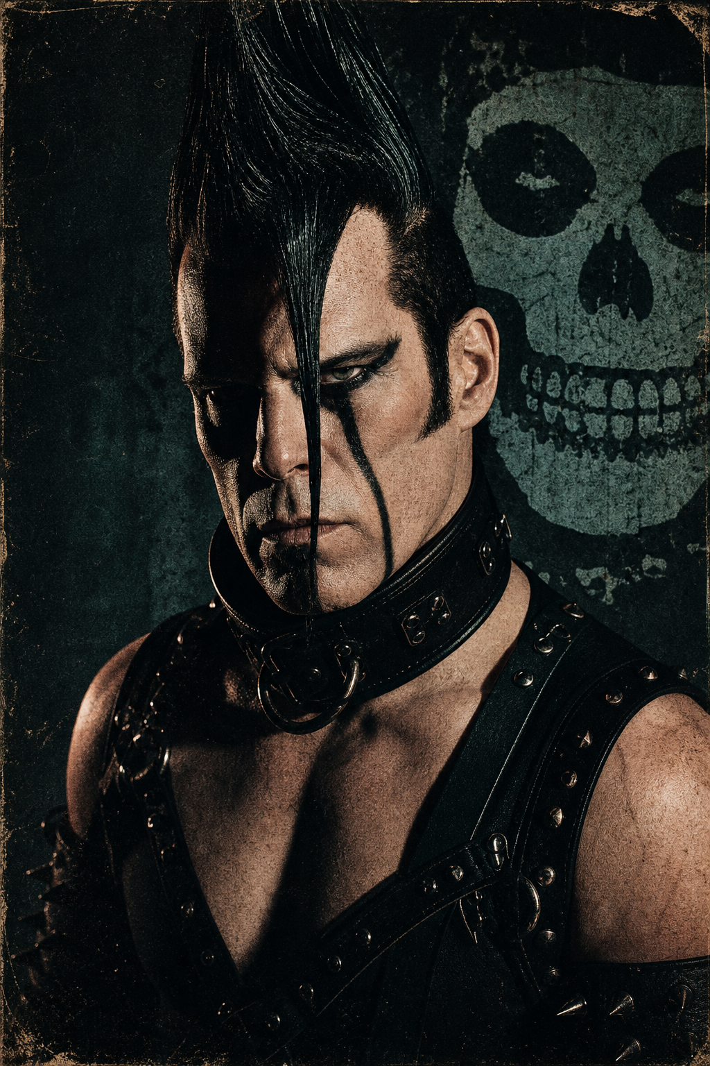 Poster-style portrait of Doyle Wolfgang von Frankenstein, Guitar in the Misfits