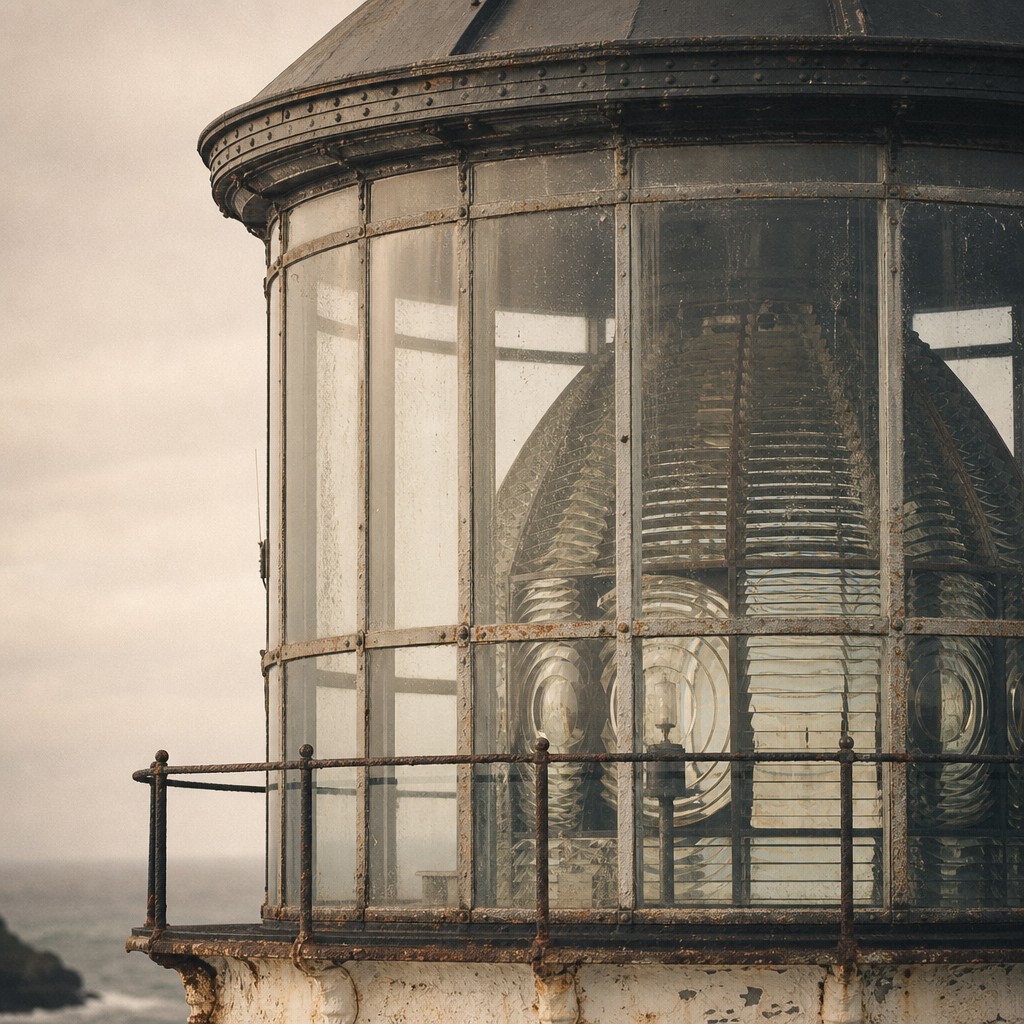Lantern room detail showing metal framework and glass panes