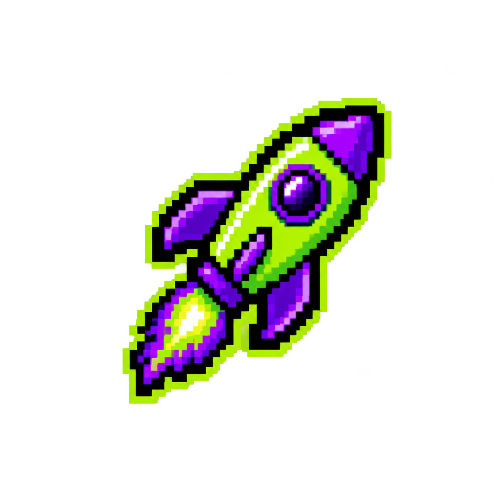 Pixel rocket sticker icon