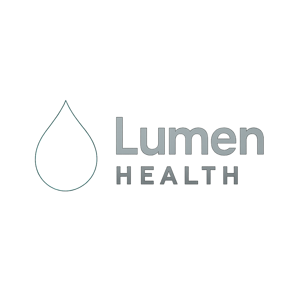 Logo Lumen Health với biểu tượng giọt sáng màu ngọc lam và chữ Lumen màu xám