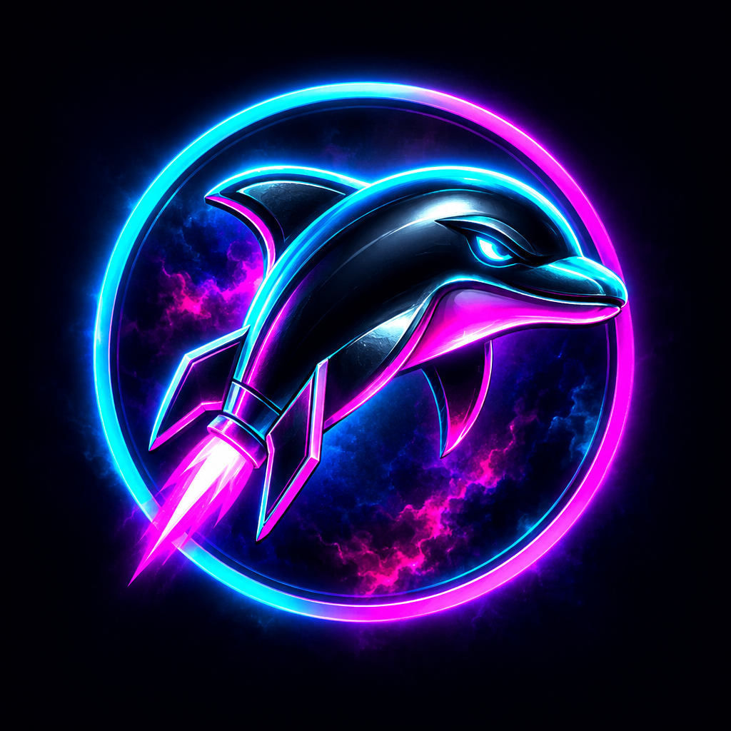 Neon dolphin badge logo placeholder