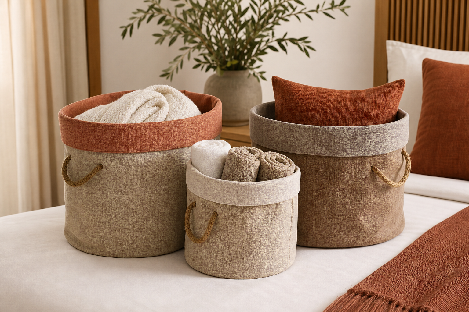 Textile storage options for home goods and guest room organization.