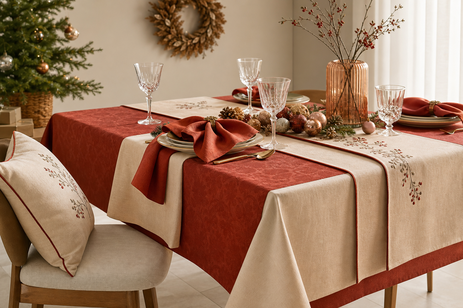 Seasonal soft furnishings for retail campaigns and hospitality refresh.