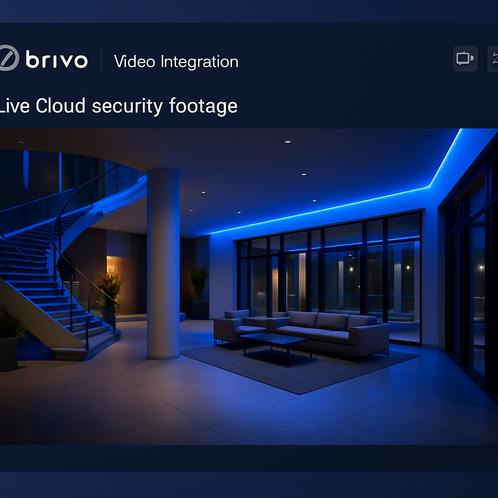 Brivo video integration showing live security footage in a luxury building
