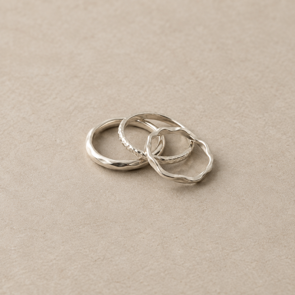Handmade silver stacking rings with softly rounded bands