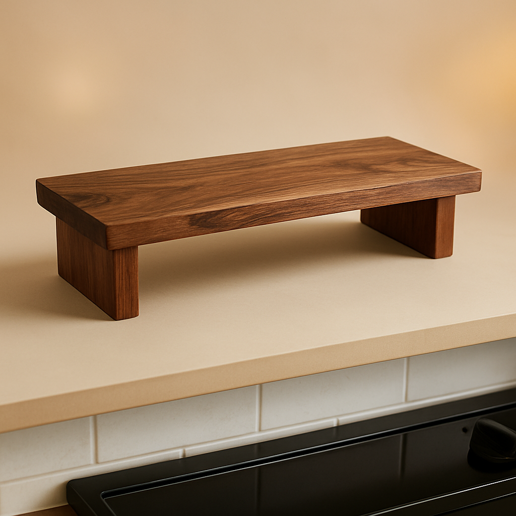 Solid walnut stovetop shelf with natural grain