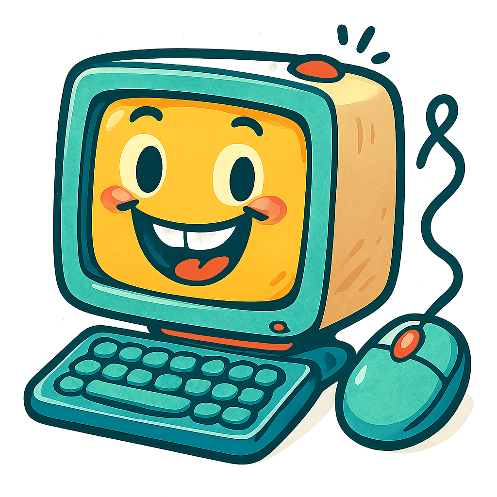Cartoon computer with a silly face