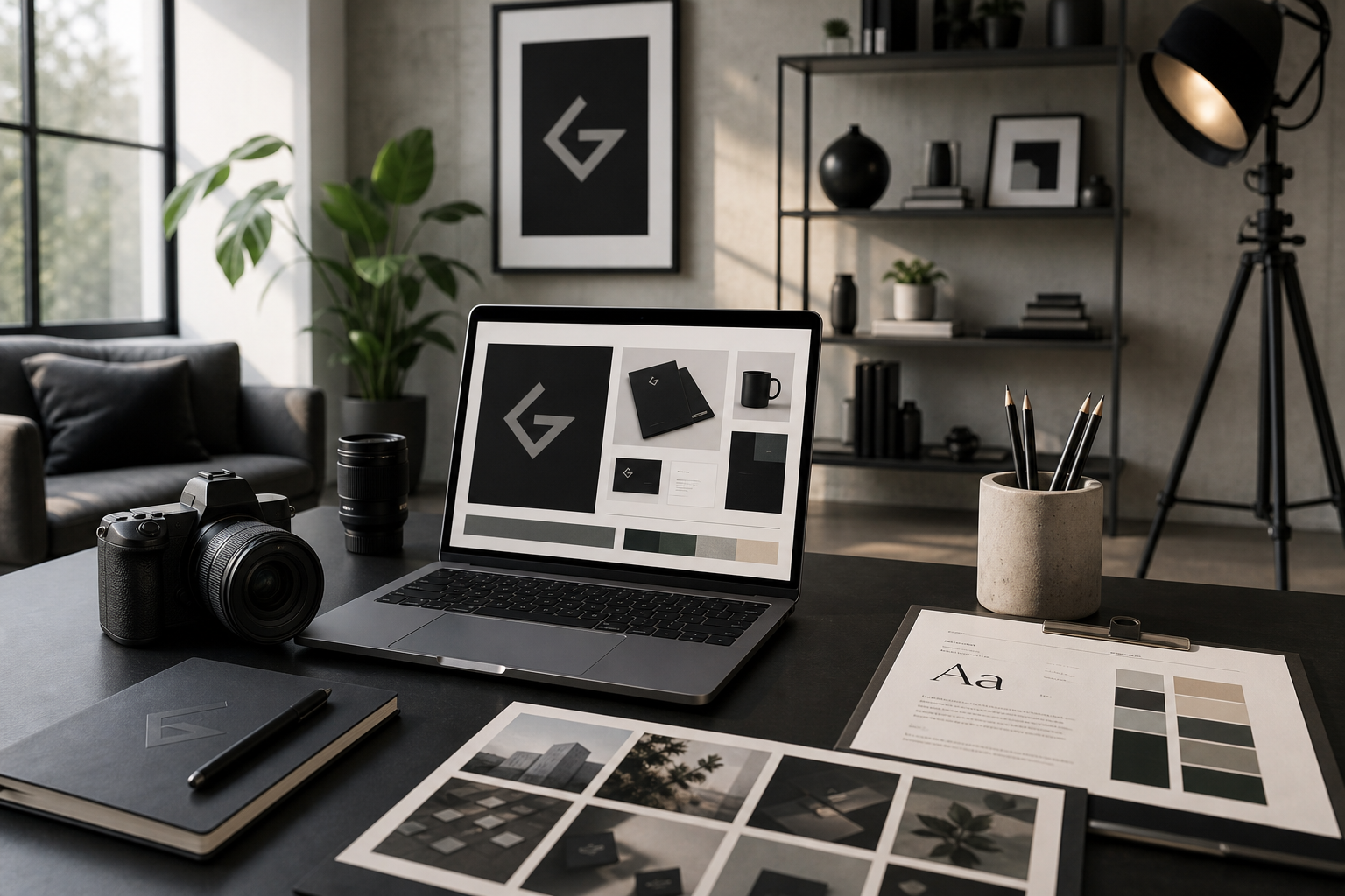 Premium agency brand presentation and creative media workspace